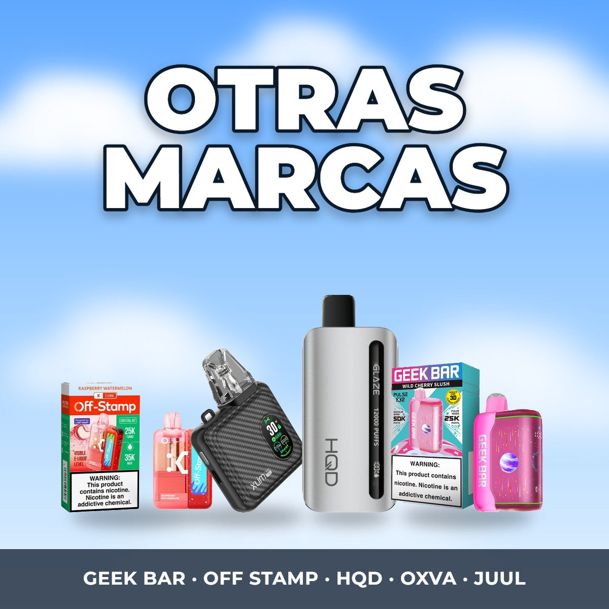 Otras marcas: Geek Bar, Off Stamp, HQD, OXVA y JUUL originales en Maskking México