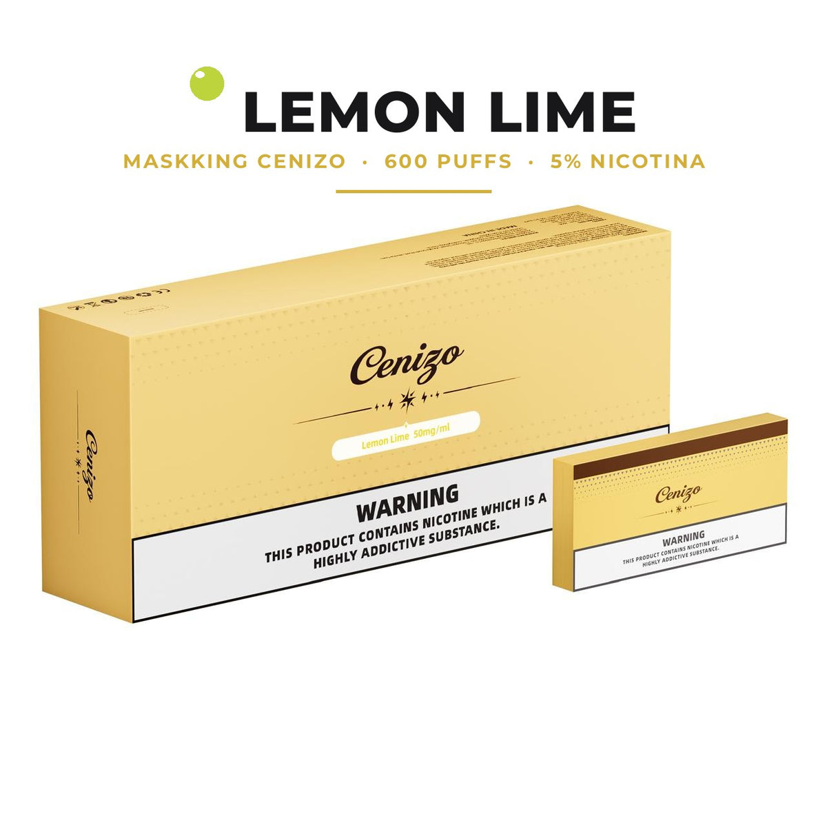 Maskking Cenizo sabor Lemon Lime, 600 puffs, cajetilla 5 piezas
