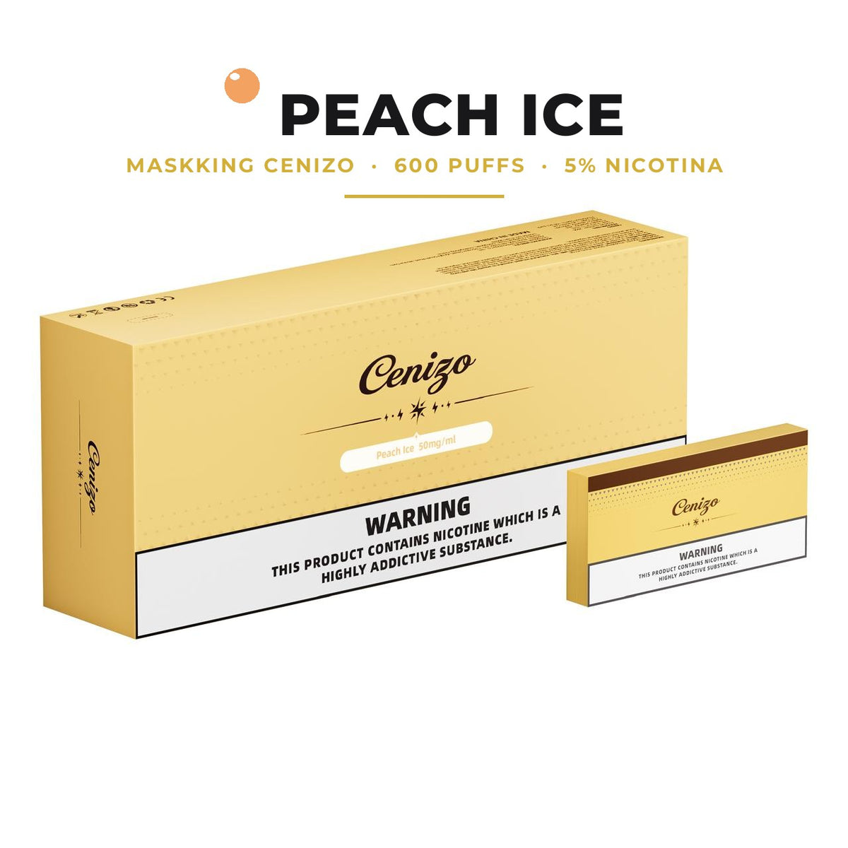 Maskking Cenizo sabor Peach Ice, 600 puffs, cajetilla 5 piezas