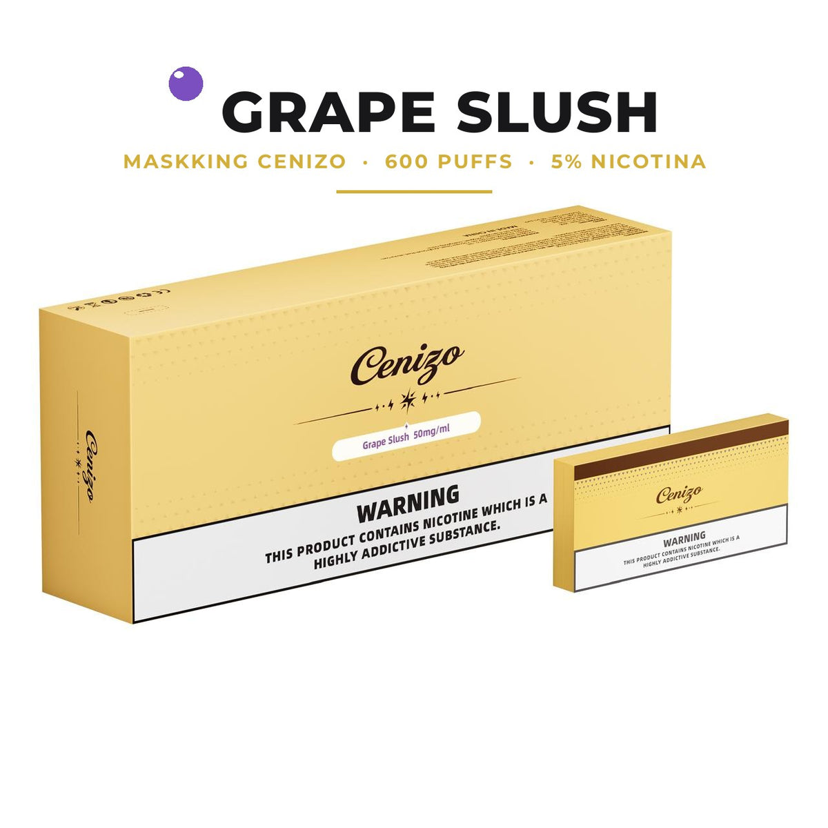Maskking Cenizo sabor Grape Slush, 600 puffs, cajetilla 5 piezas