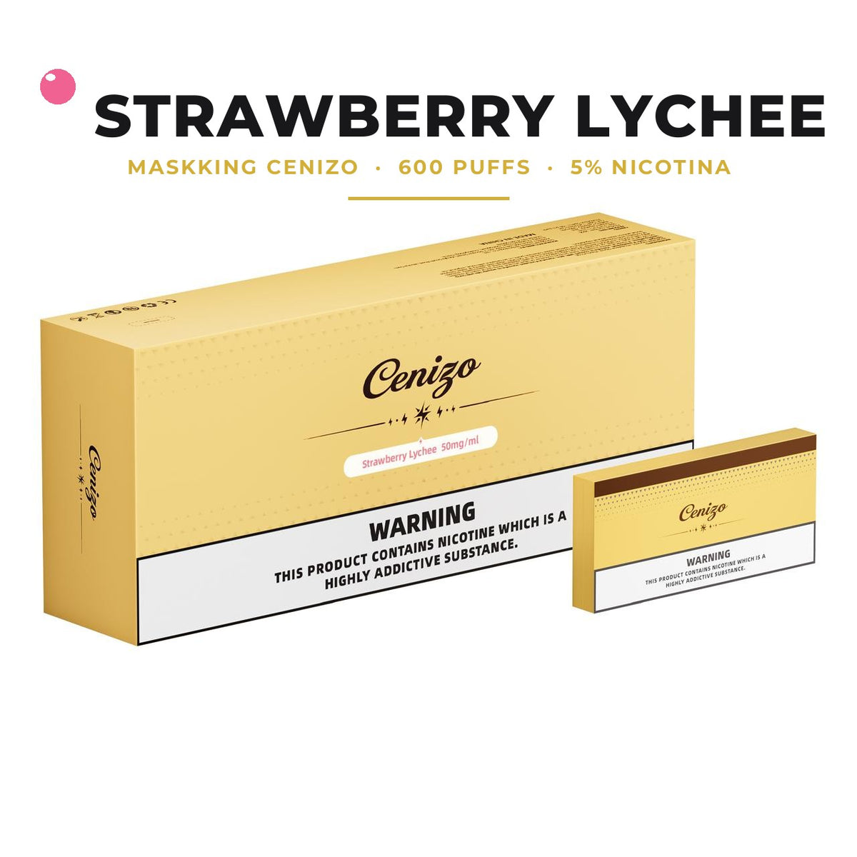 Maskking Cenizo sabor Strawberry Lychee, 600 puffs, cajetilla 5 piezas